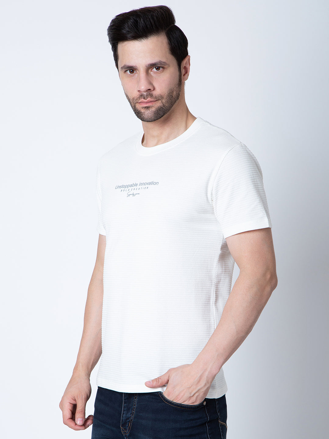 Men  Jaquard White T-Shirt