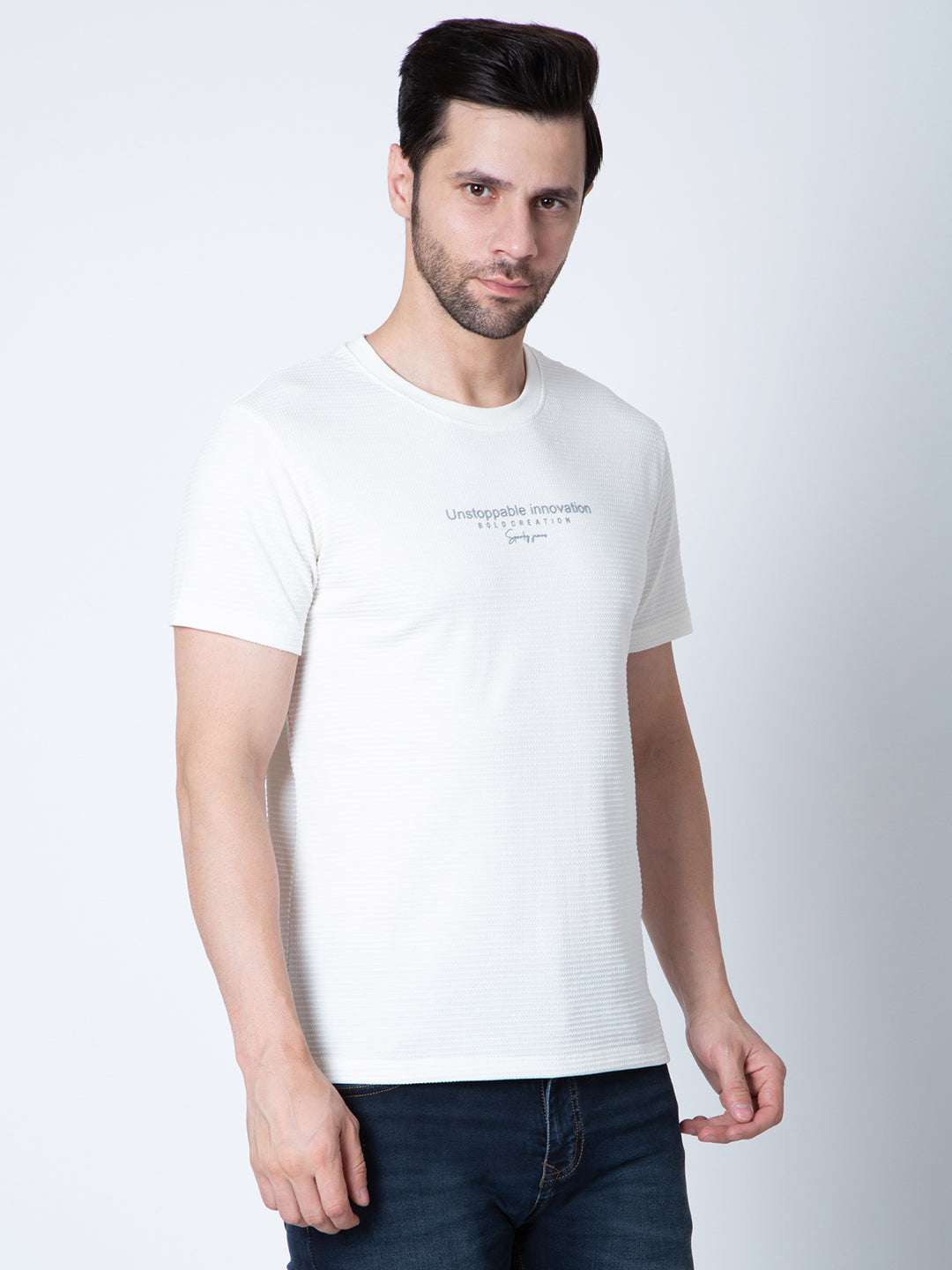 Men  Jaquard White T-Shirt