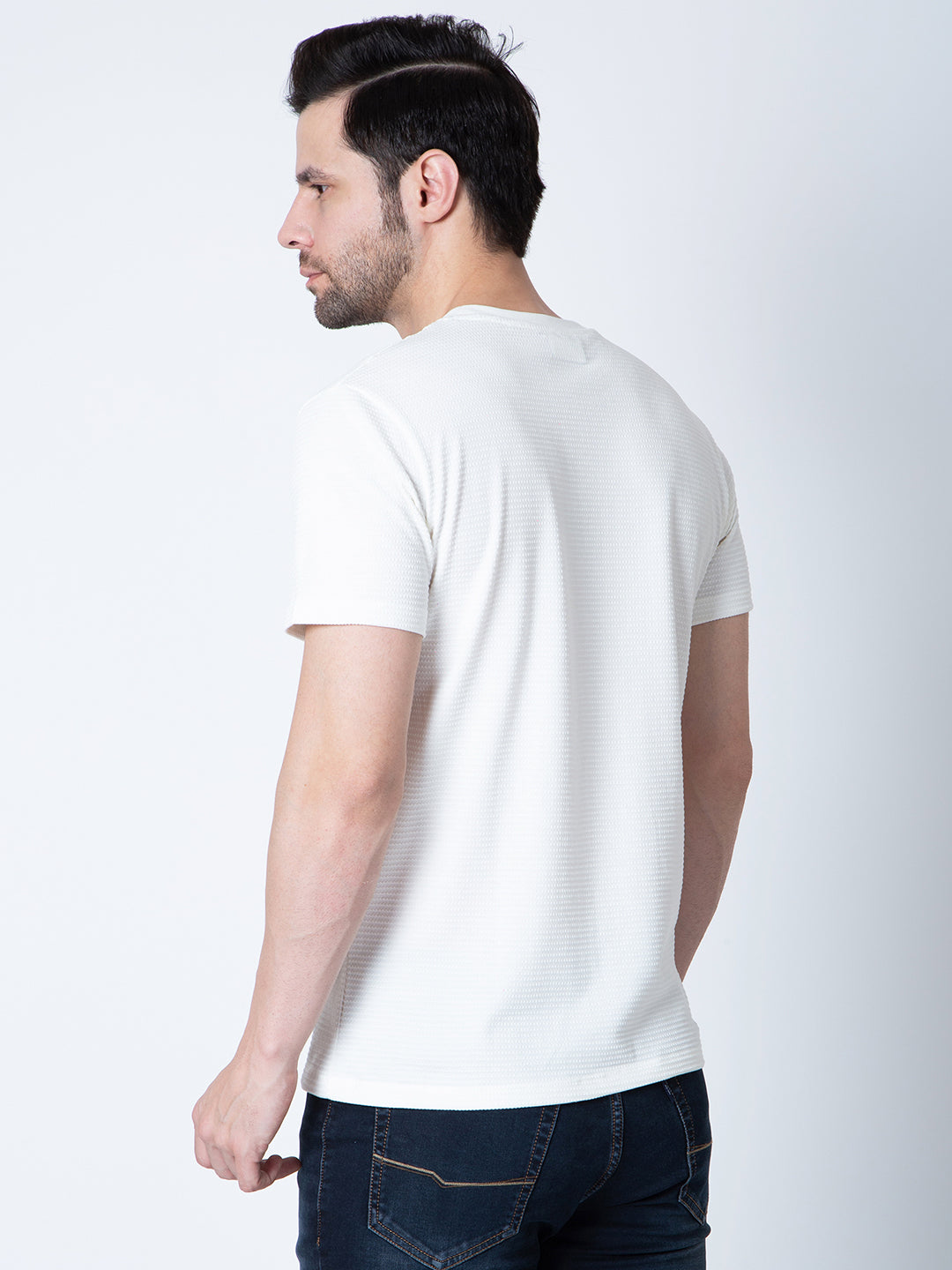 Men  Jaquard White T-Shirt