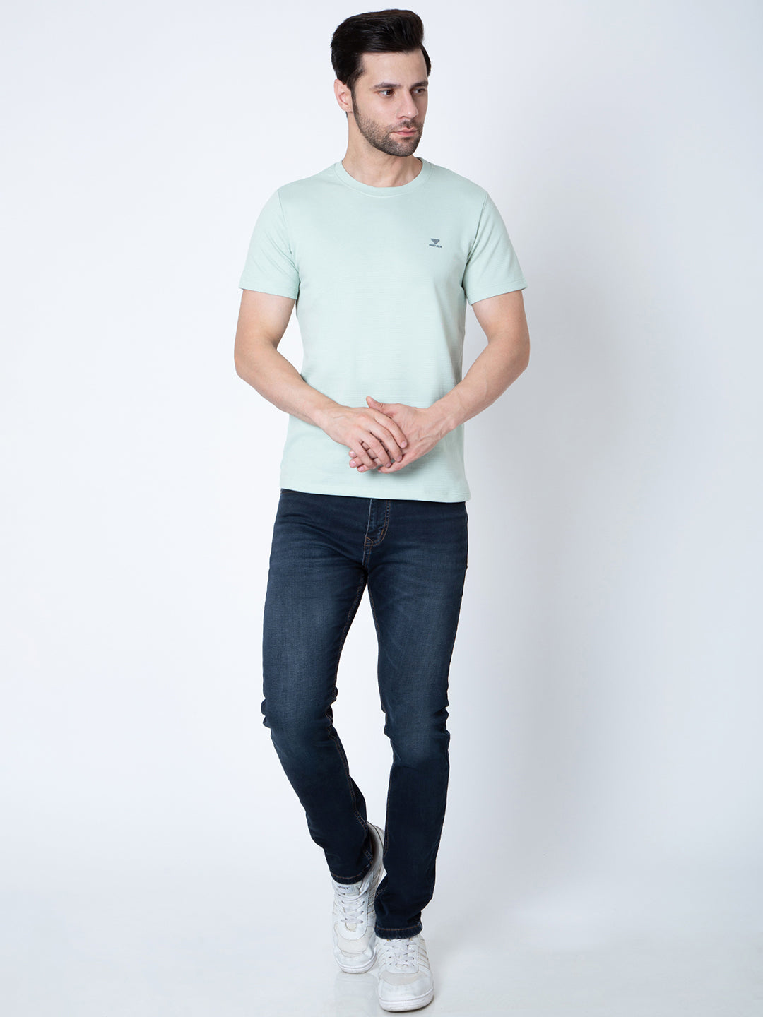 Men Round Neck Sea Green T-Shirt