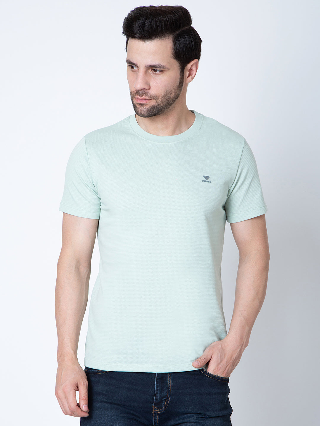 Men Round Neck Sea Green T-Shirt