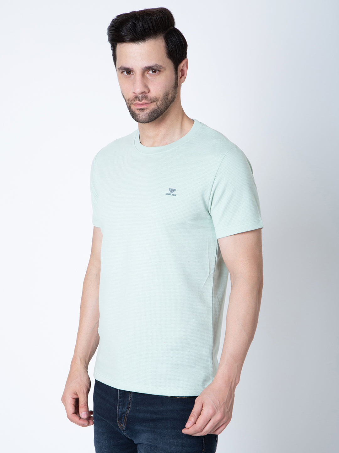 Men Round Neck Sea Green T-Shirt