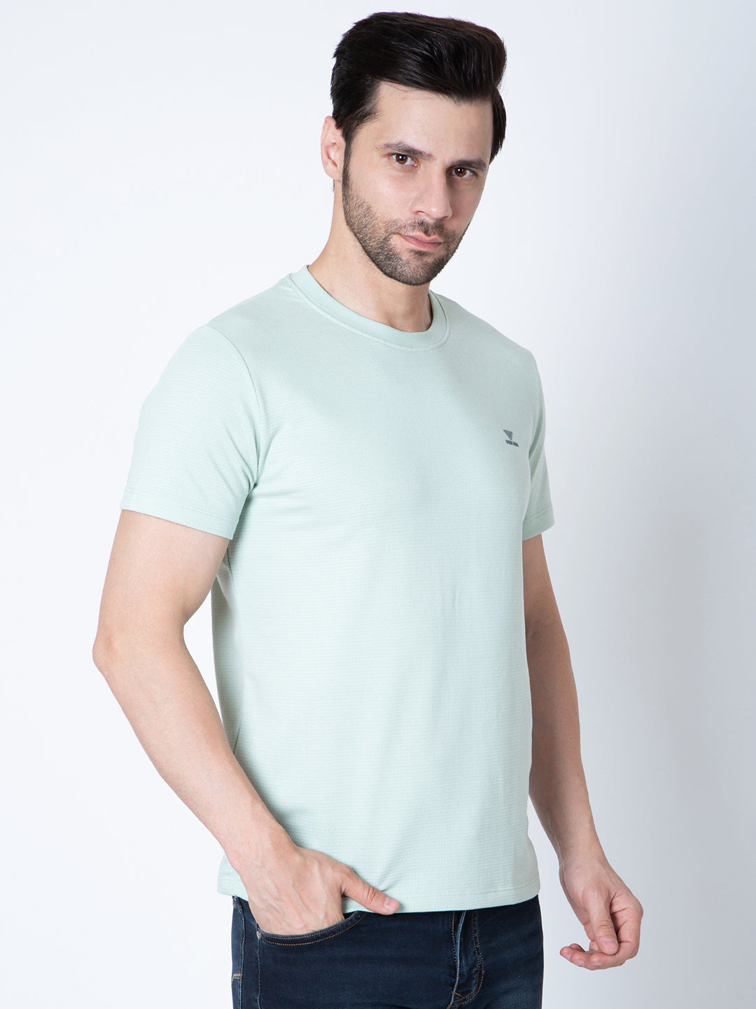 Men Round Neck Sea Green T-Shirt