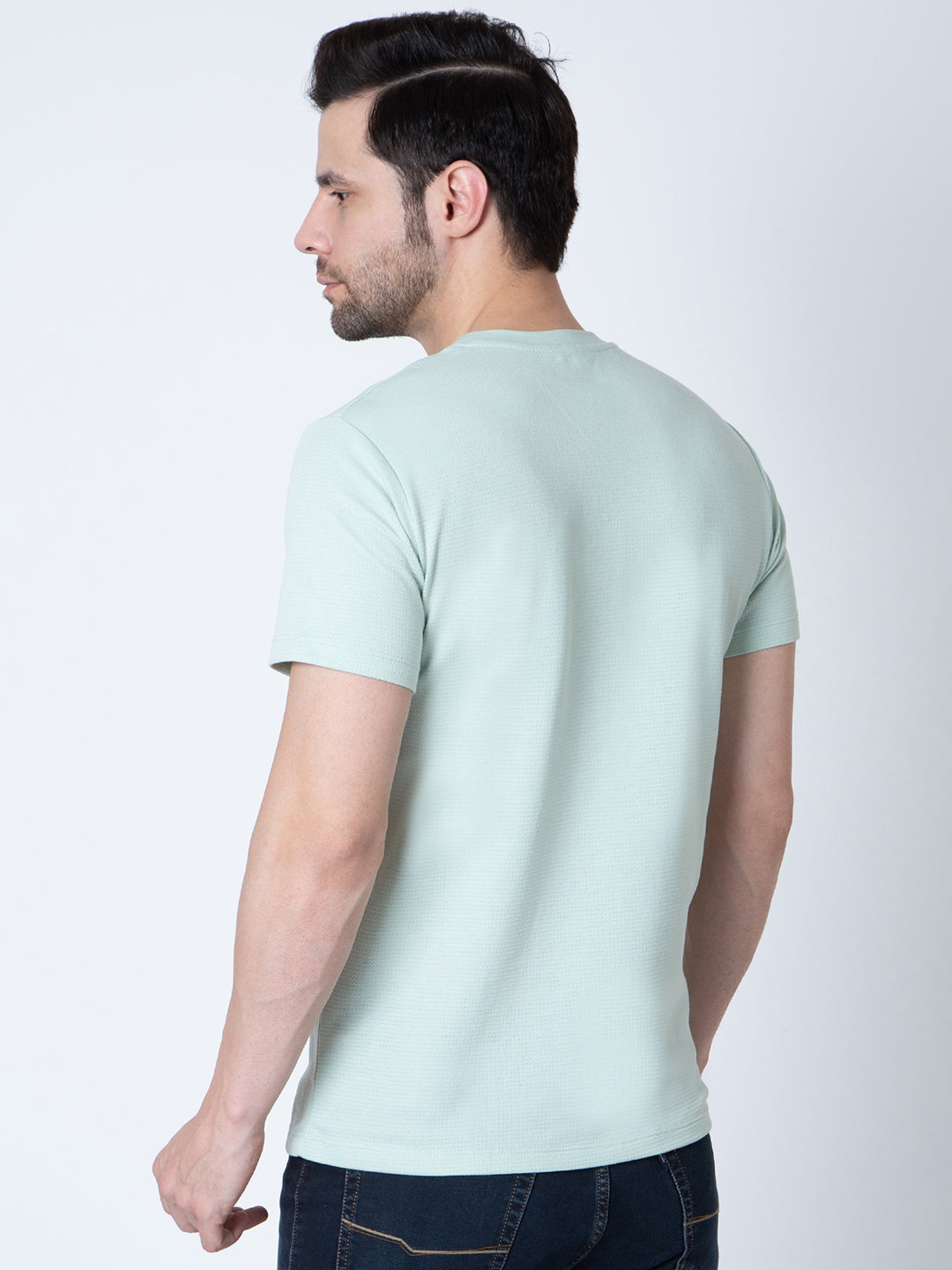 Men Round Neck Sea Green T-Shirt