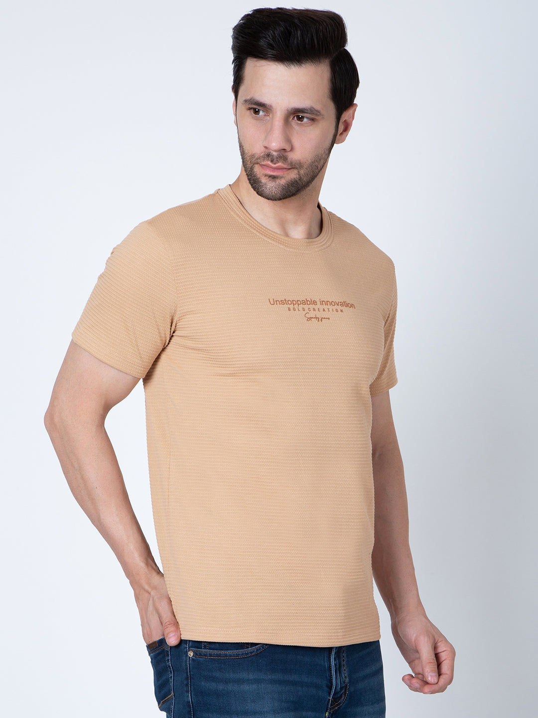 Men  Jaquard Brown T-Shirt