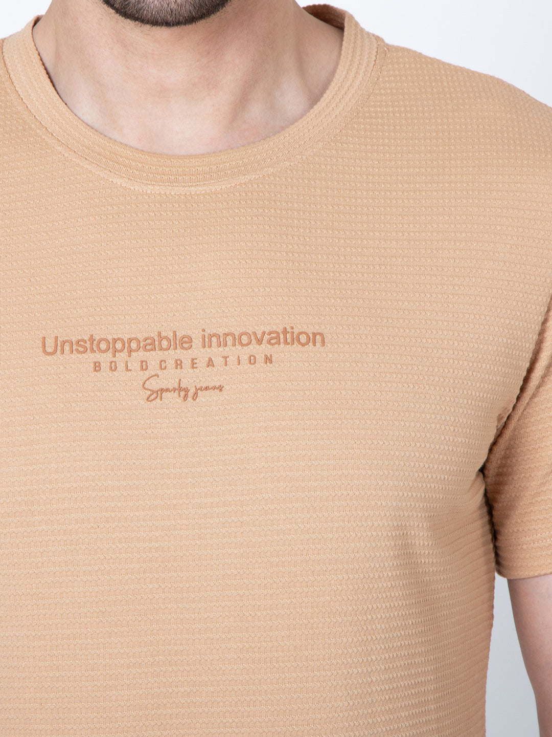 Men  Jaquard Brown T-Shirt