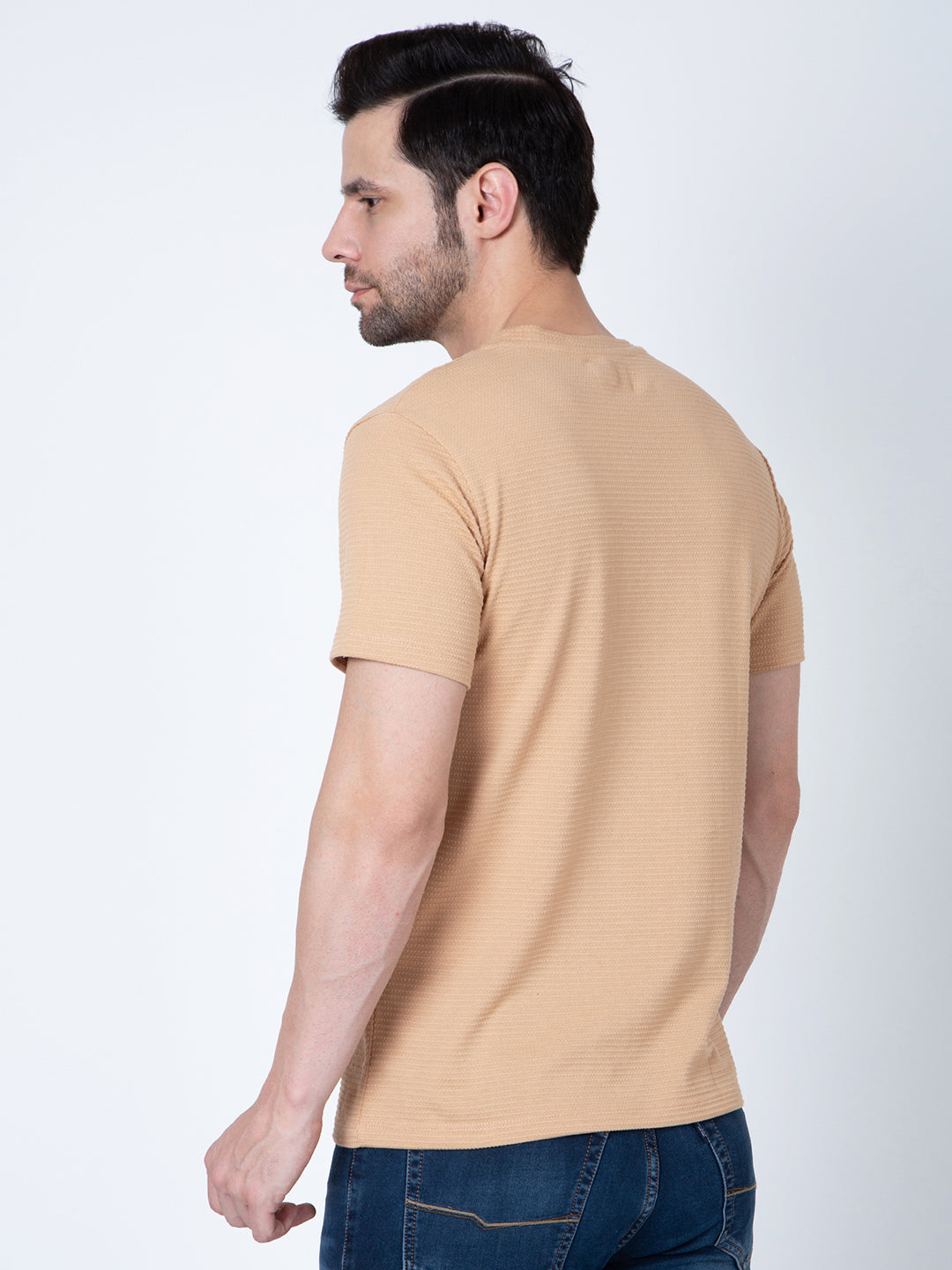Men  Jaquard Brown T-Shirt
