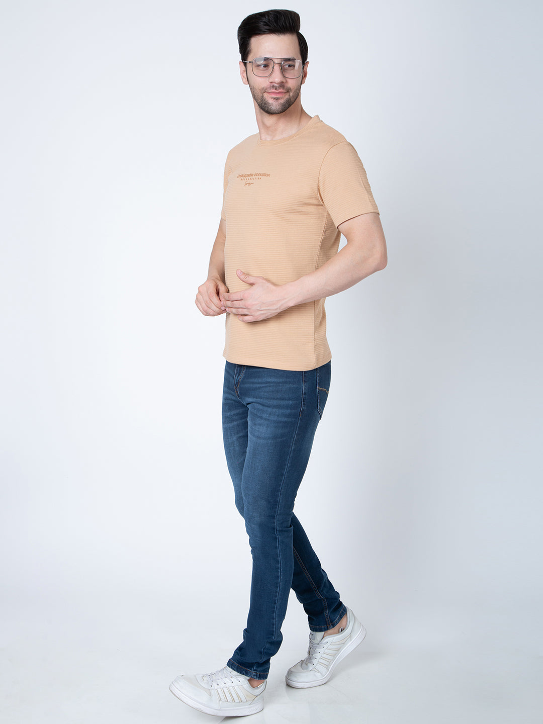Men  Jaquard Brown T-Shirt