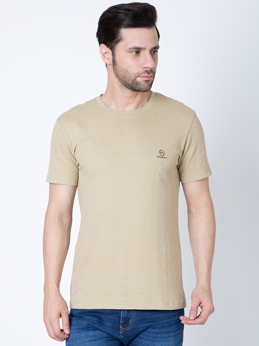 Men Jaquard Khaki T-Shirt - Main Image