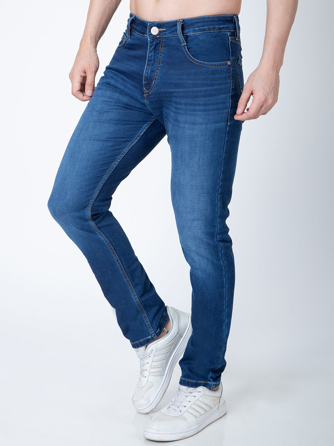 Men Mid Blue Narrow Fit Denim