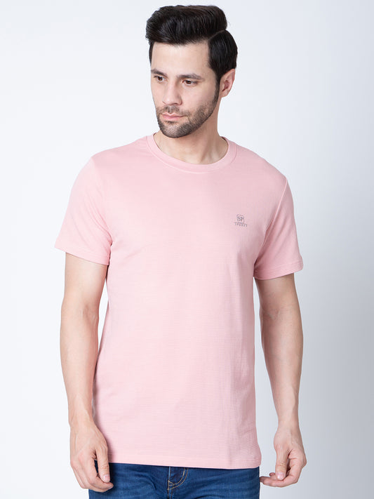 Men Round Neck Pink T-Shirt