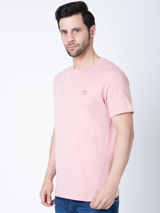 Men Round Neck Pink T-Shirt