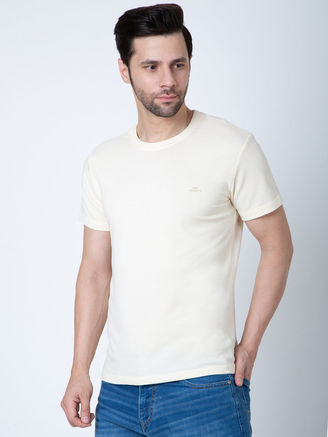 Men Round Neck Cream T-Shirt