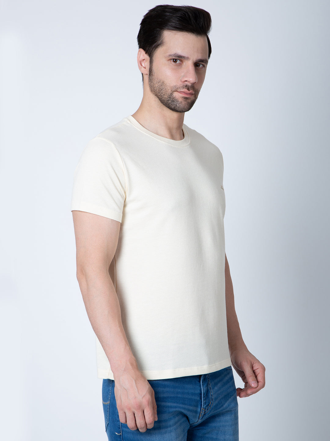 Men Round Neck Cream T-Shirt