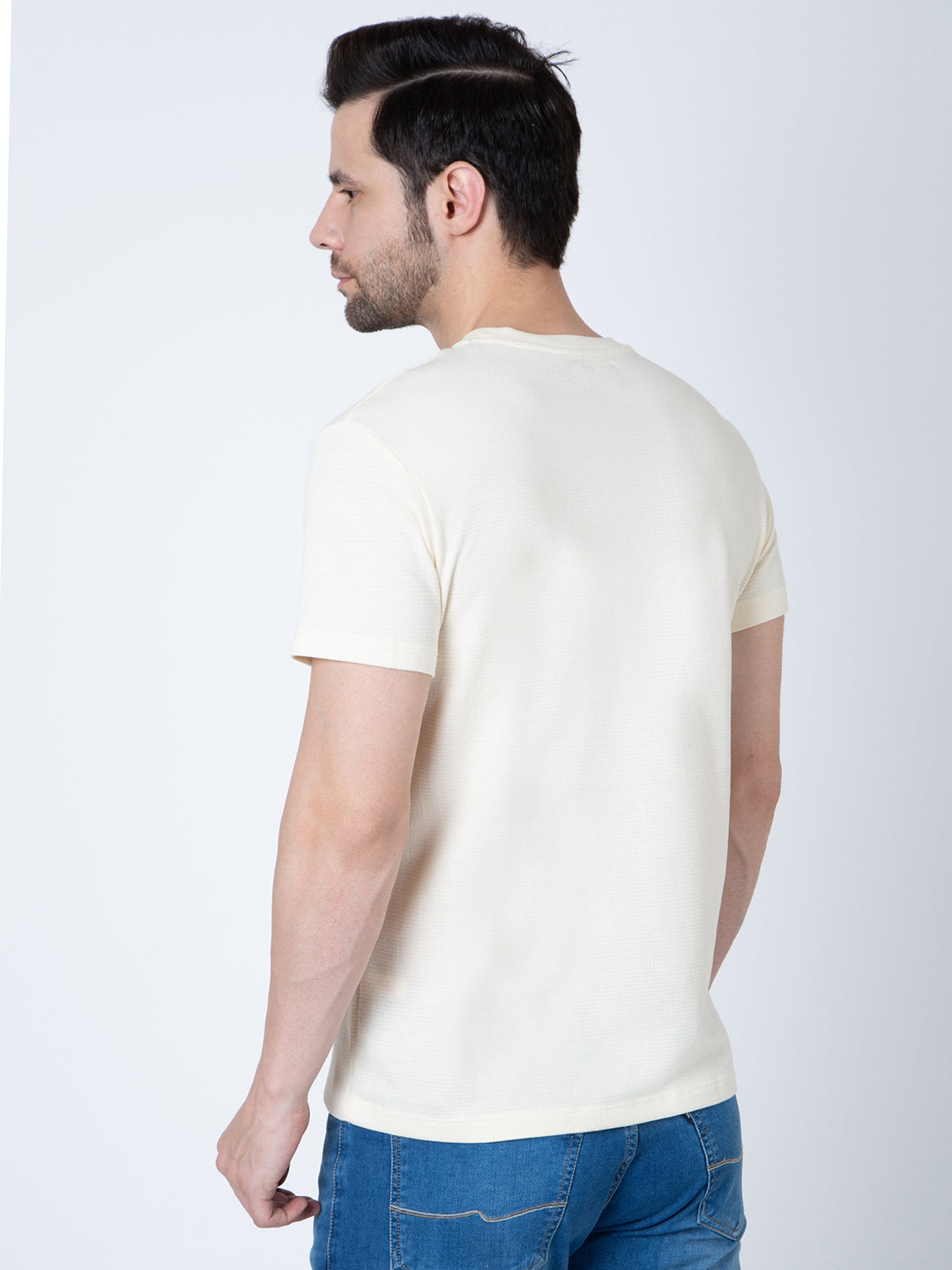 Men Round Neck Cream T-Shirt