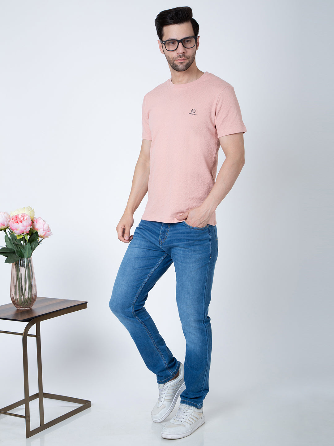 Men  Jaquard Peach T-Shirt
