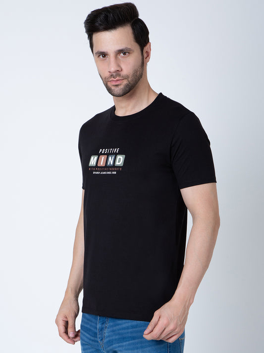 Men Round Neck Black T-Shirt
