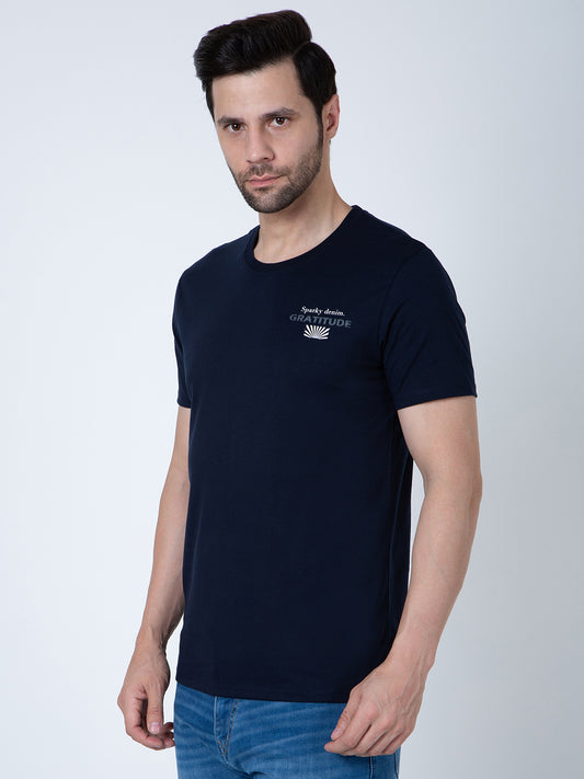 Men Round Neck Navy T-Shirt