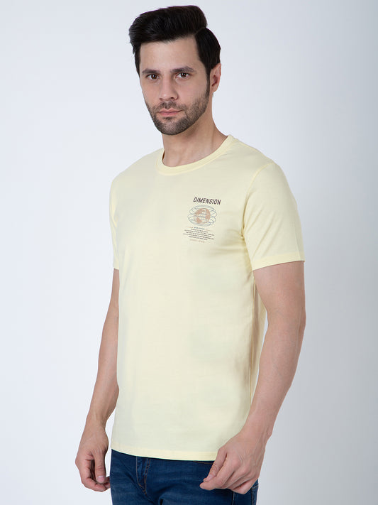 Men Round Neck Light Yellow T-Shirt