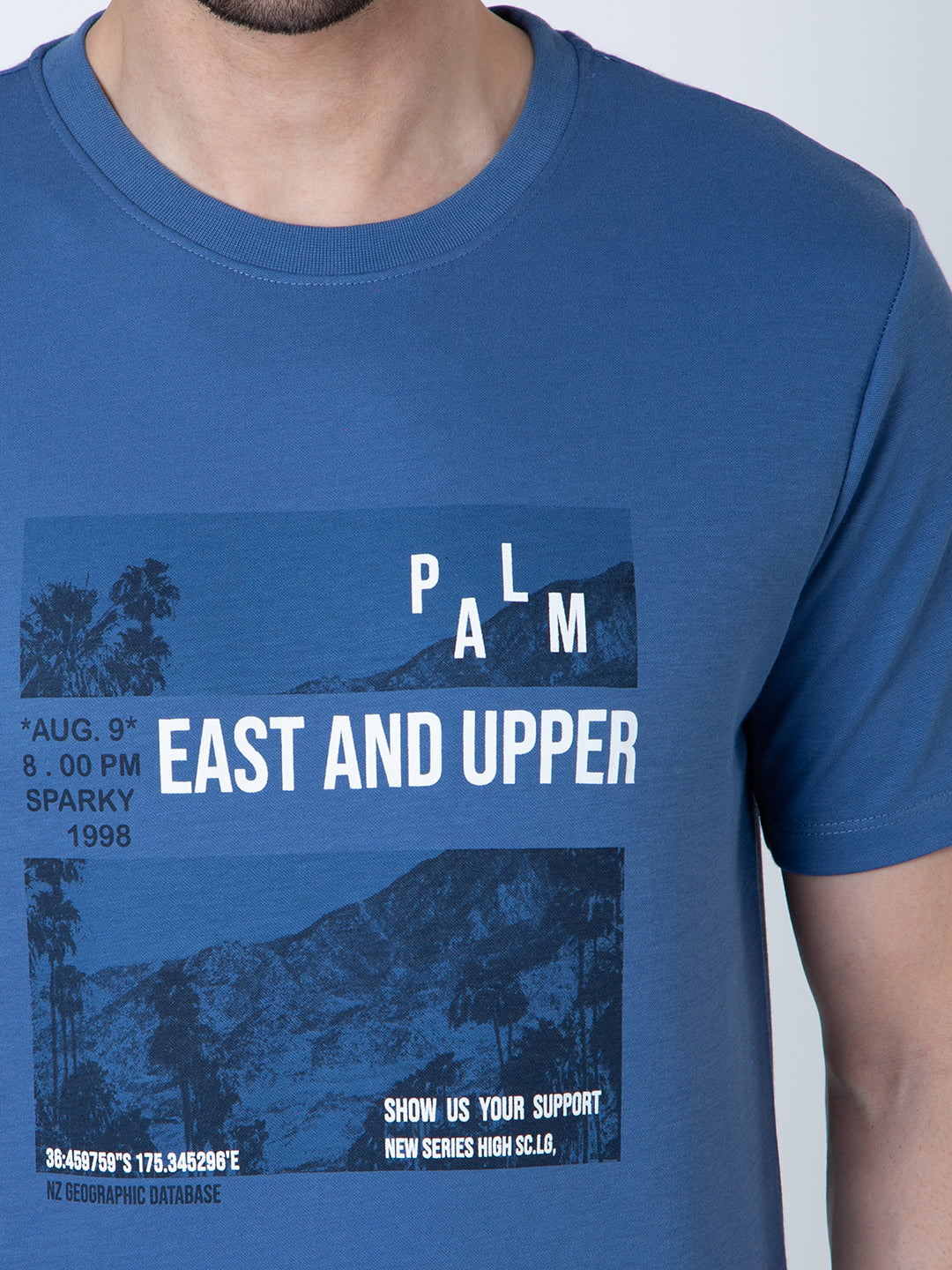 Men Round Neck Blue T-Shirt