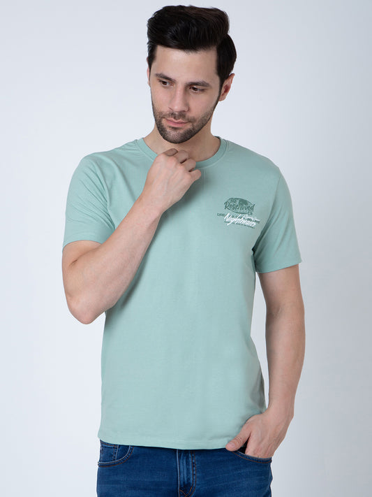 Men Round Neck Light Green T-Shirt