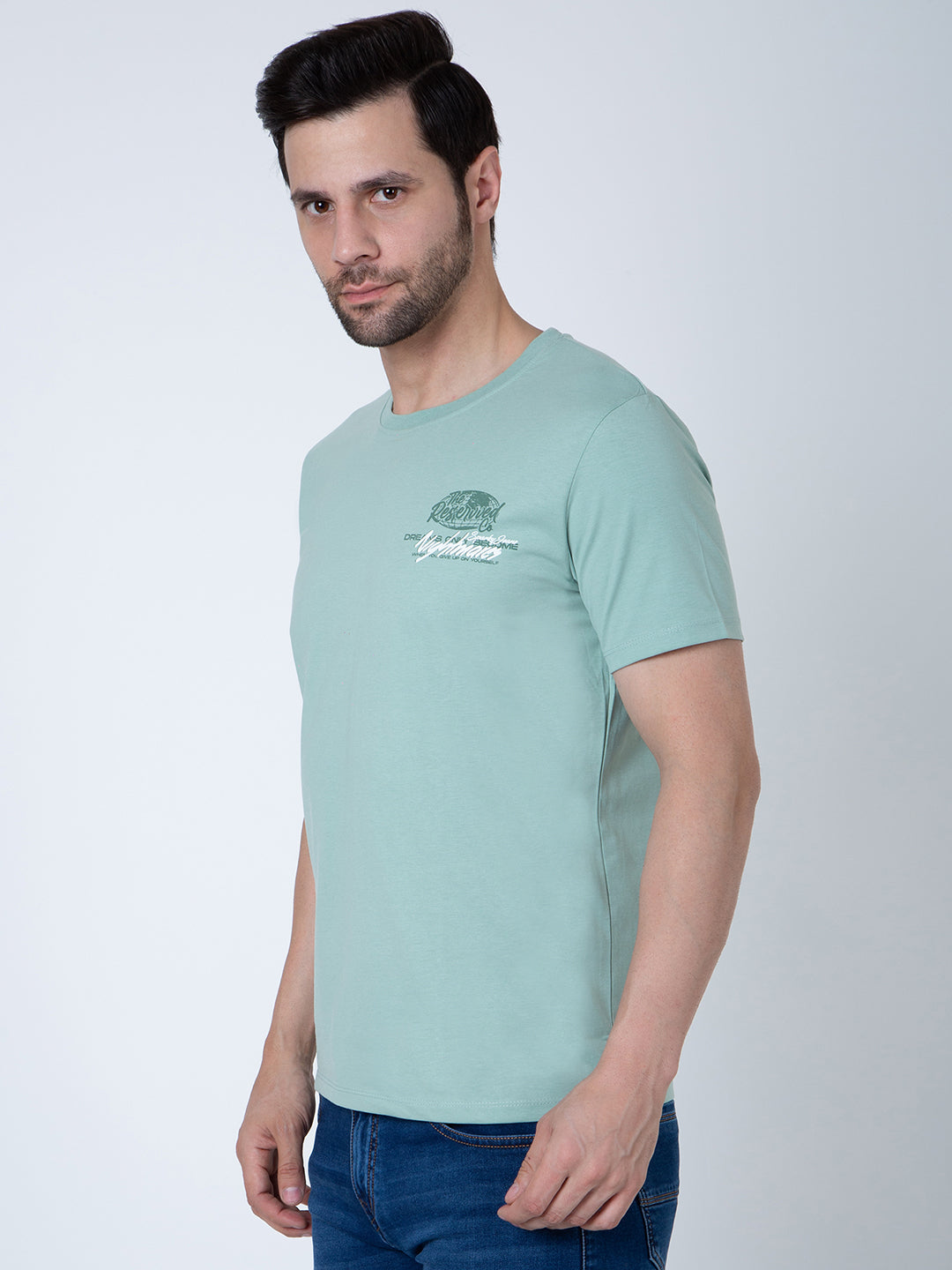 Men Round Neck Light Green T-Shirt