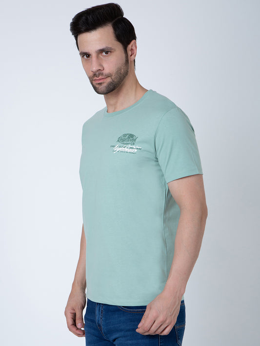 Men Round Neck Light Green T-Shirt