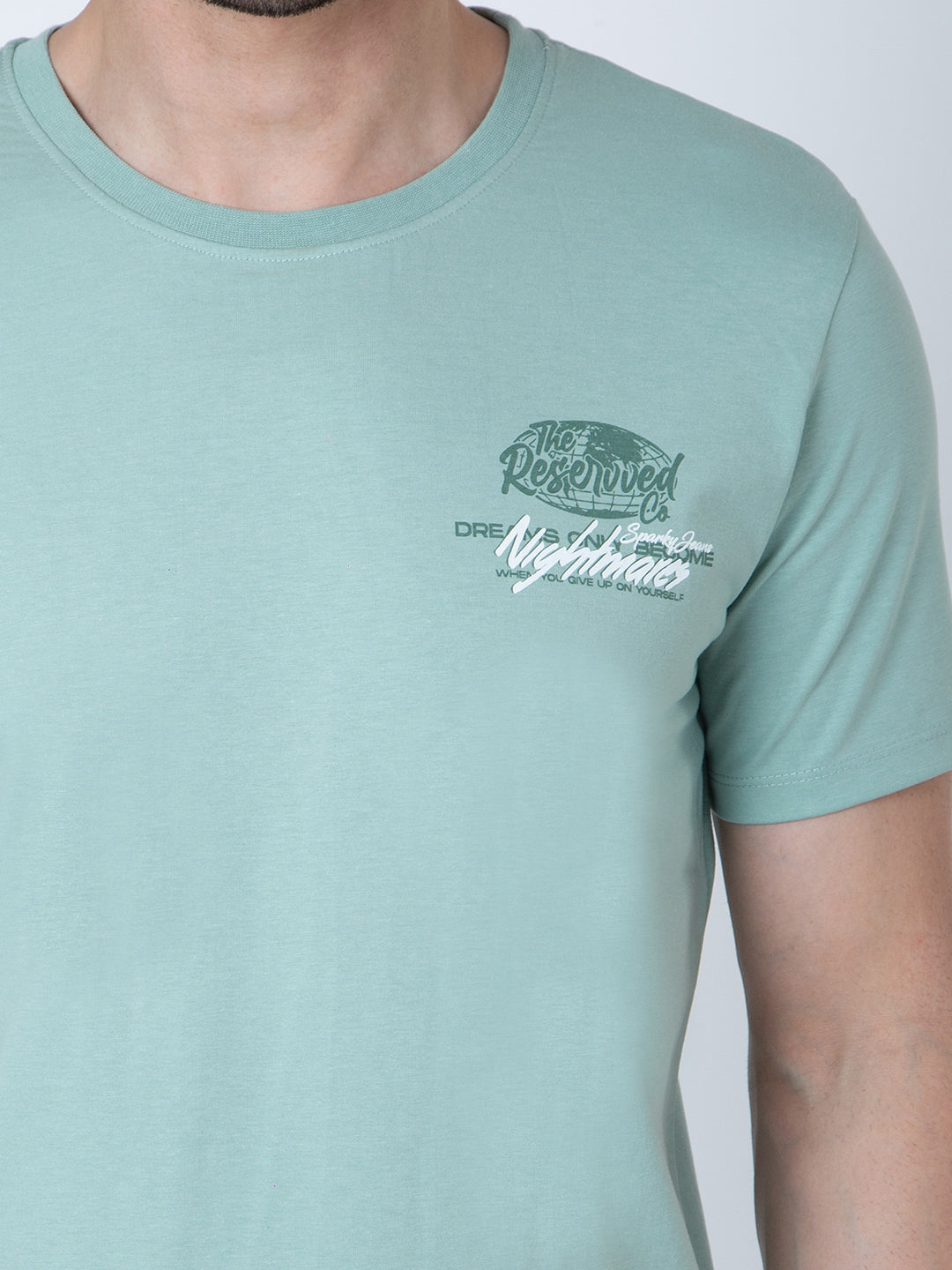 Men Round Neck Light Green T-Shirt