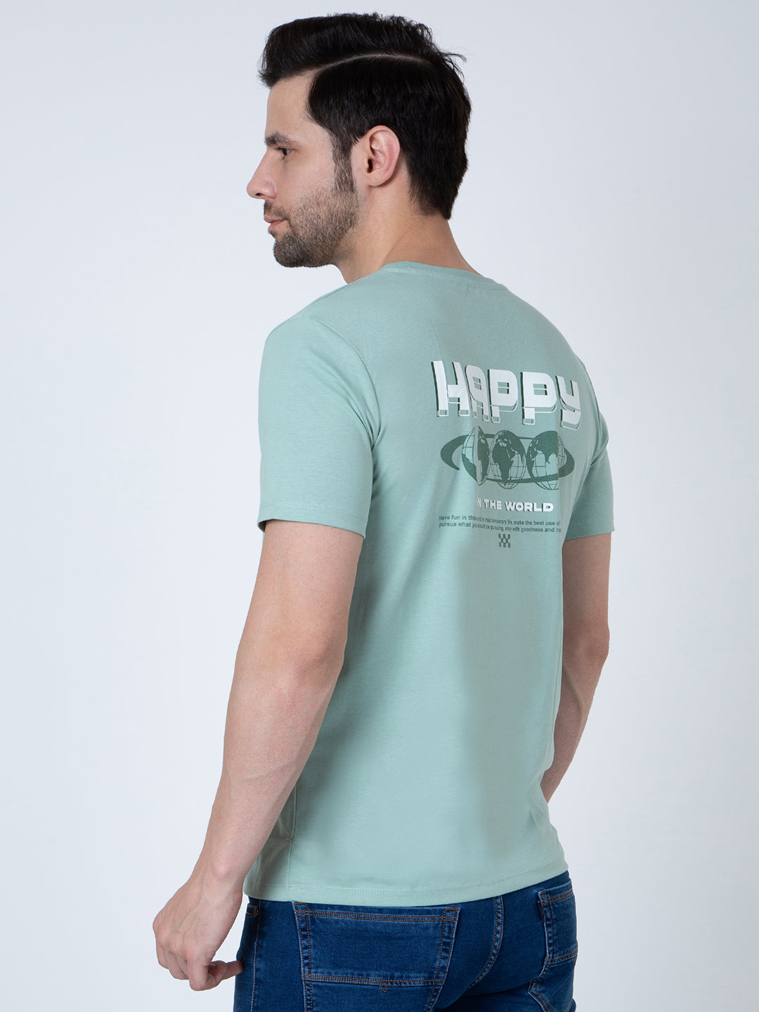 Men Round Neck Light Green T-Shirt
