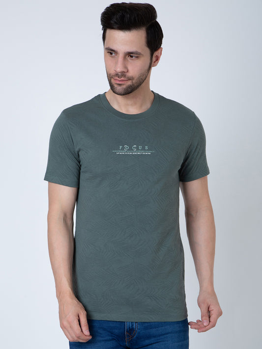 Men  Jaquard Green T-Shirt