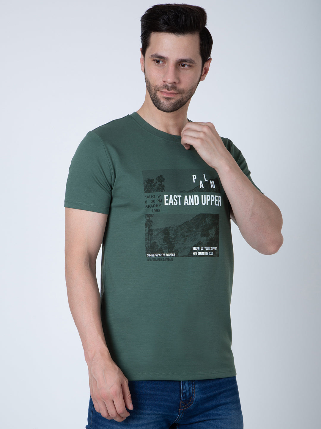 Men Round Neck Green T-Shirt