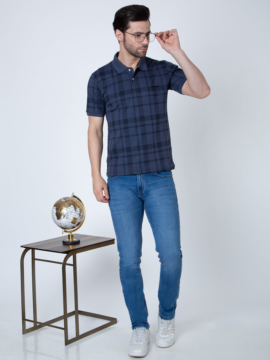 Men Polo Printed Navy T-Shirt