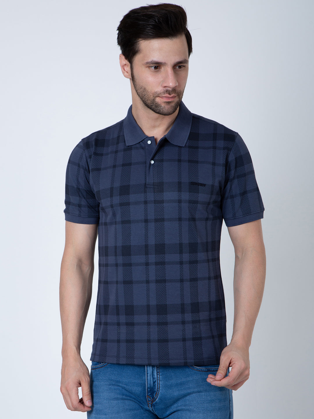 Men Polo Printed Navy T-Shirt