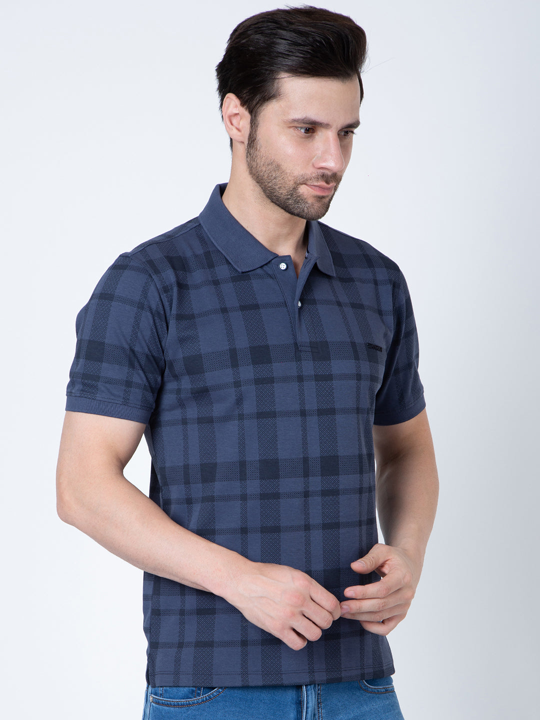 Men Polo Printed Navy T-Shirt