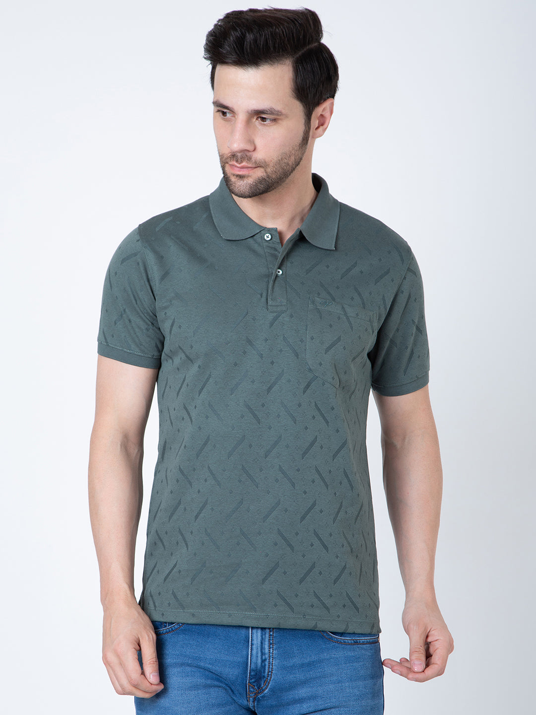 Men Polo Jacquard Olive T-Shirt