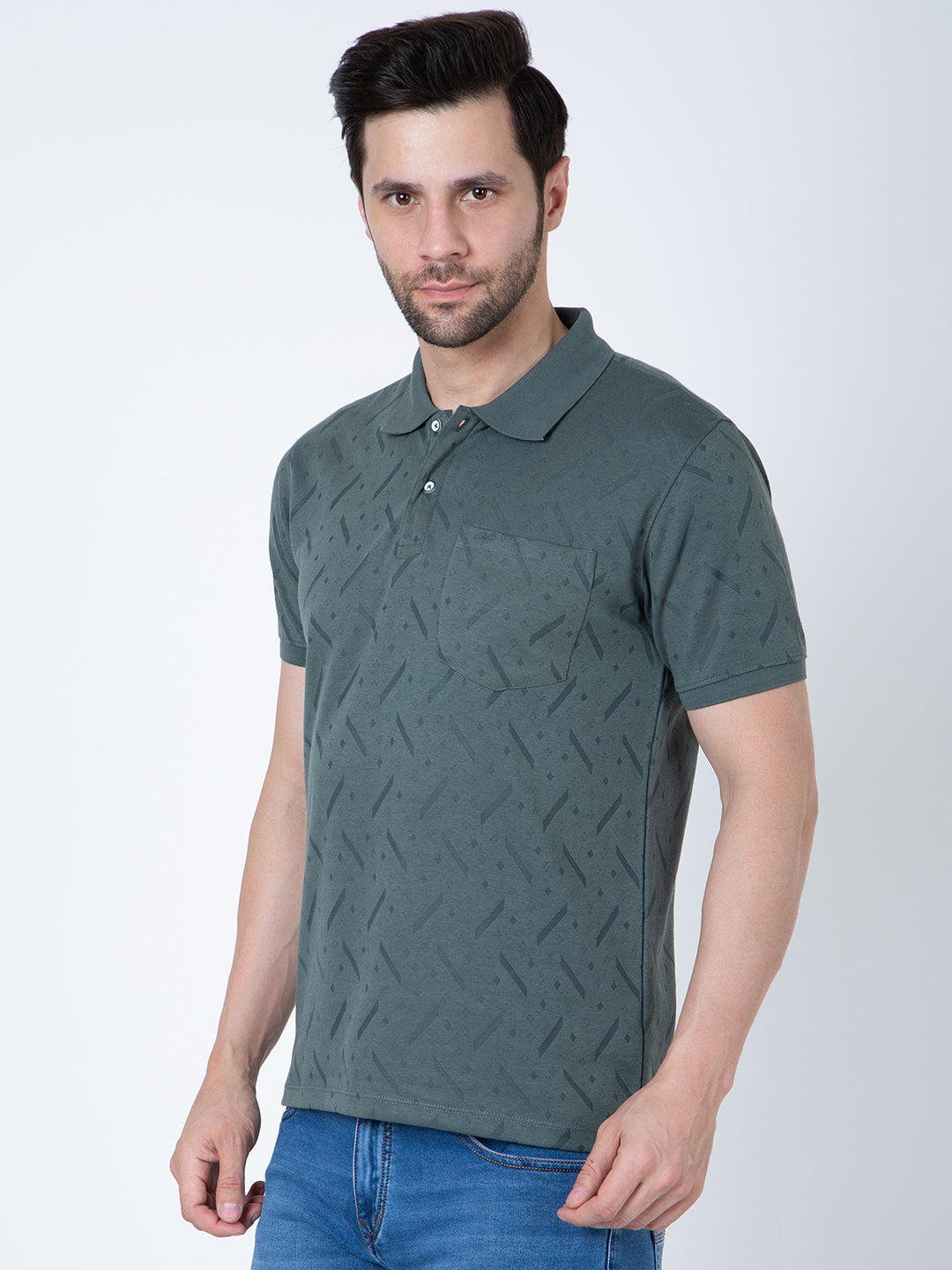 Men Polo Jacquard Olive T-Shirt