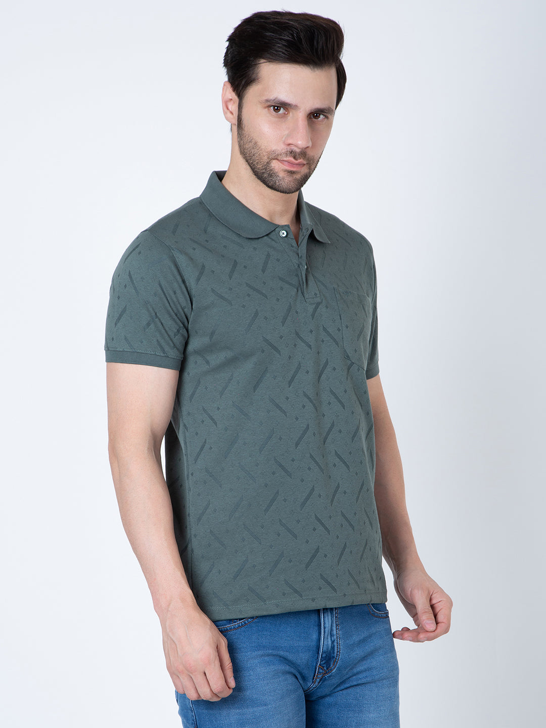 Men Polo Jacquard Olive T-Shirt