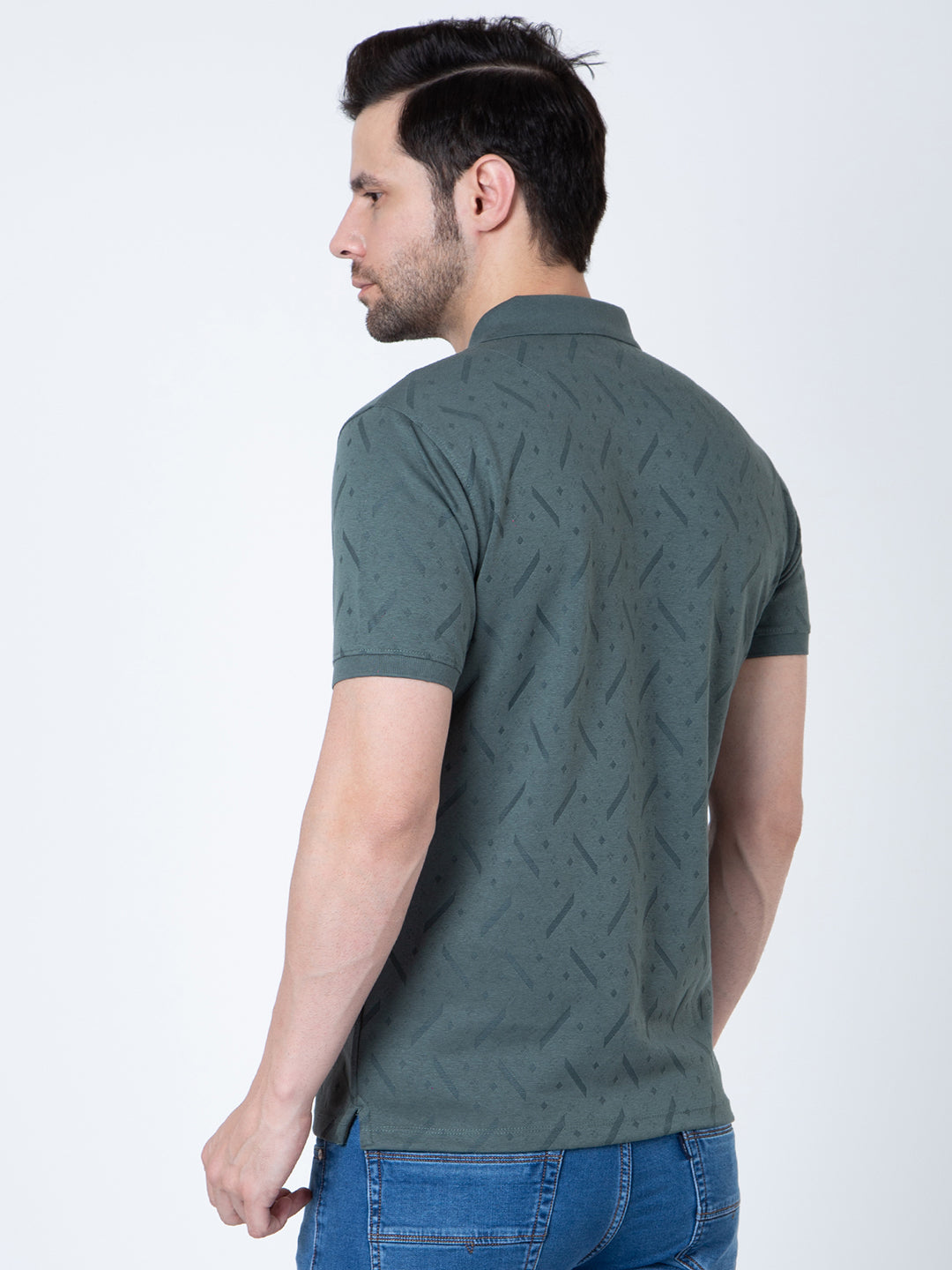 Men Polo Jacquard Olive T-Shirt