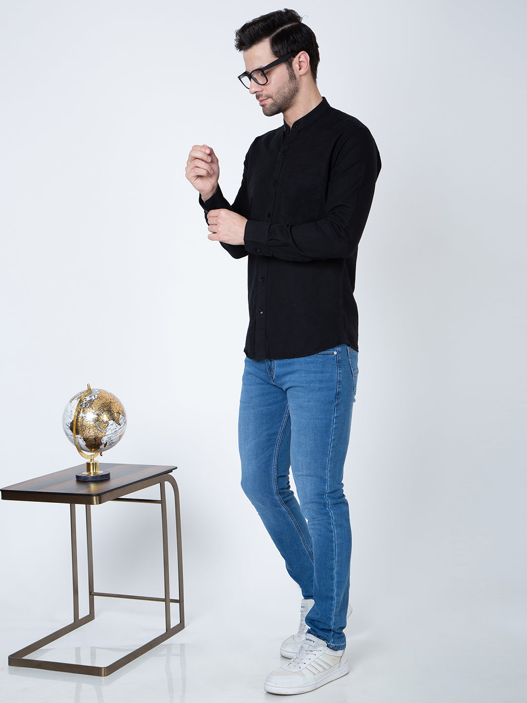 Men Black Bane Collor Shirt