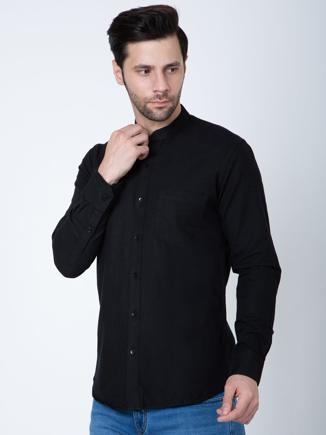 Men Black Bane Collor Shirt