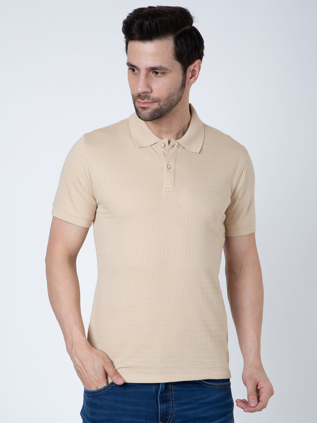 Men Polo Jacquard Beige T-Shirt