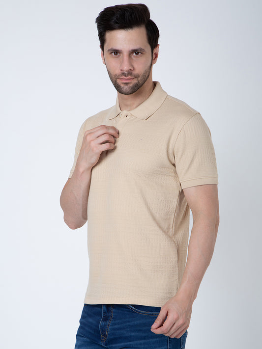 Men Polo Jacquard Beige T-Shirt
