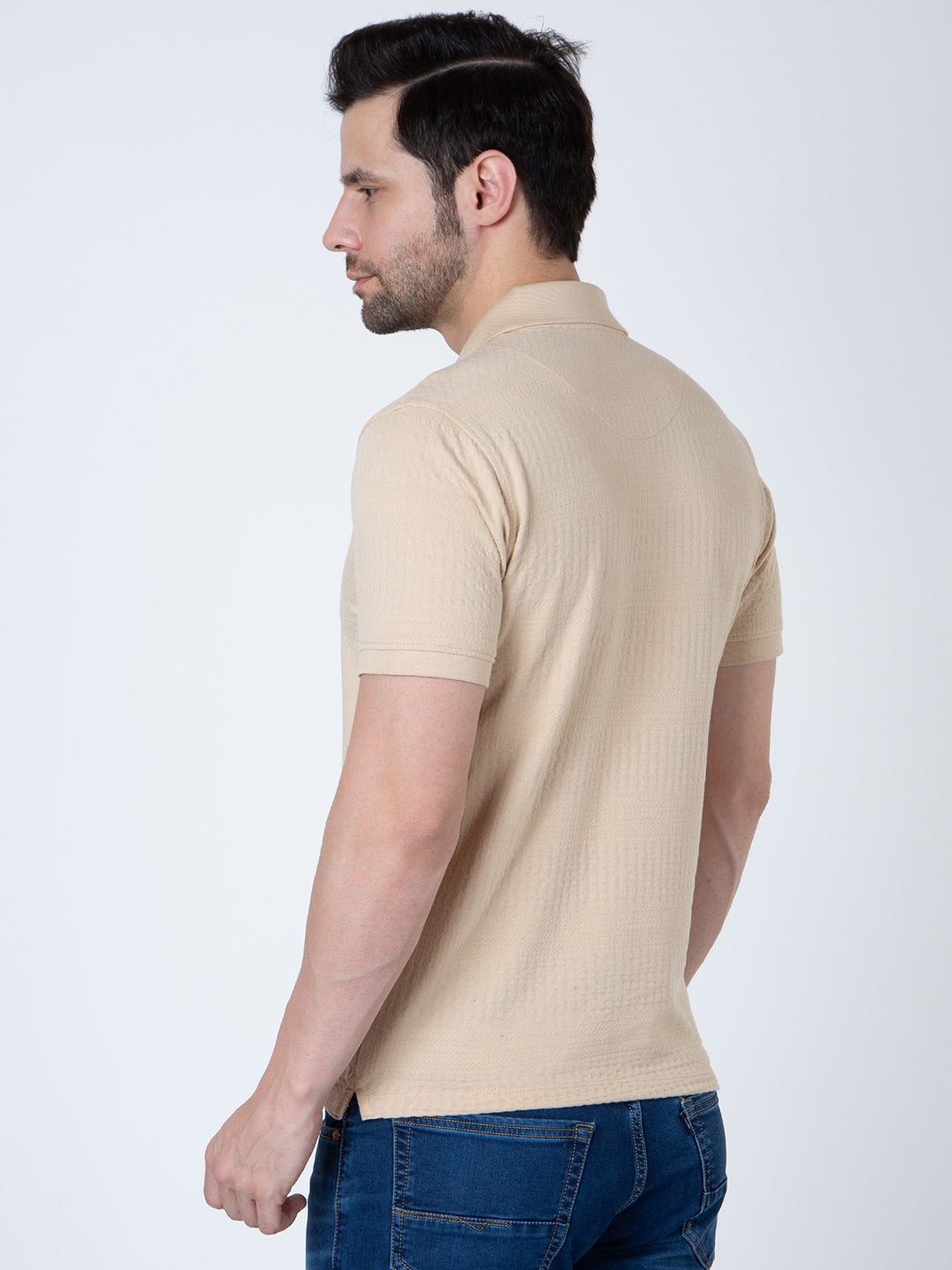 Men Polo Jacquard Beige T-Shirt