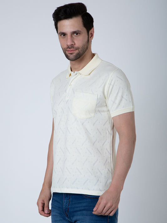 Men Polo Jacquard Cream T-Shirt