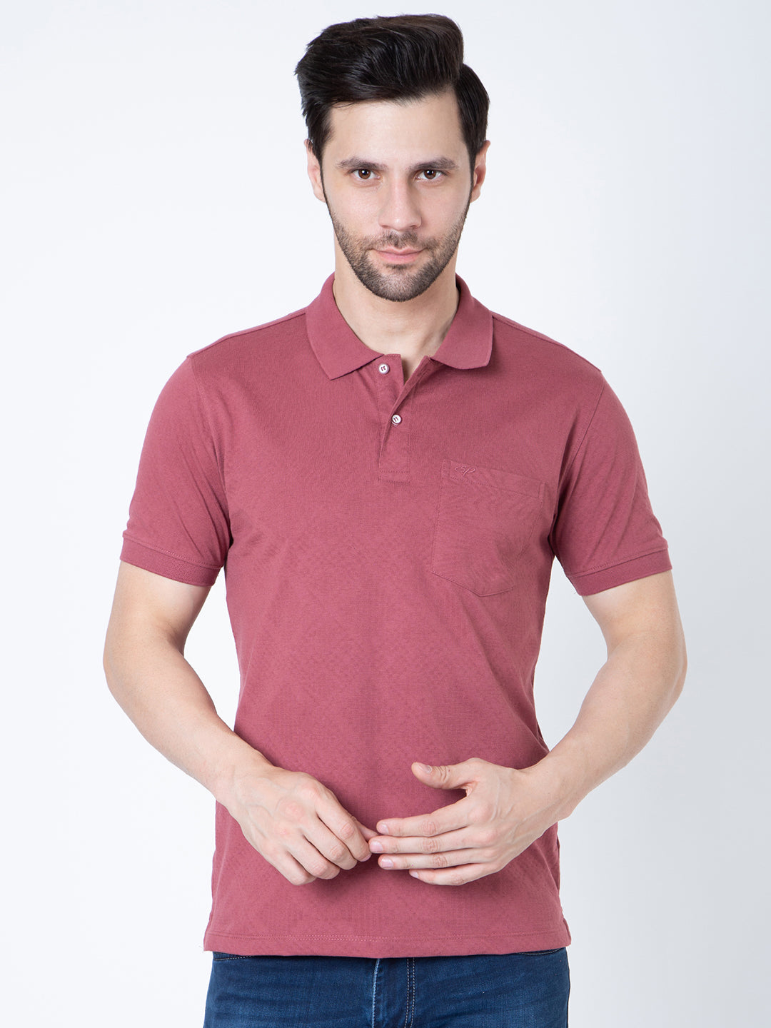 Men Polo Jacquard Wine T-Shirt