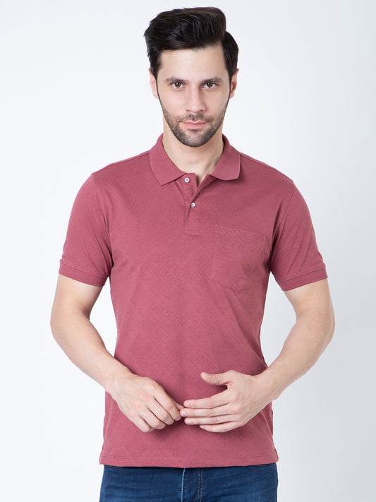 Men Polo Jacquard Wine T-Shirt