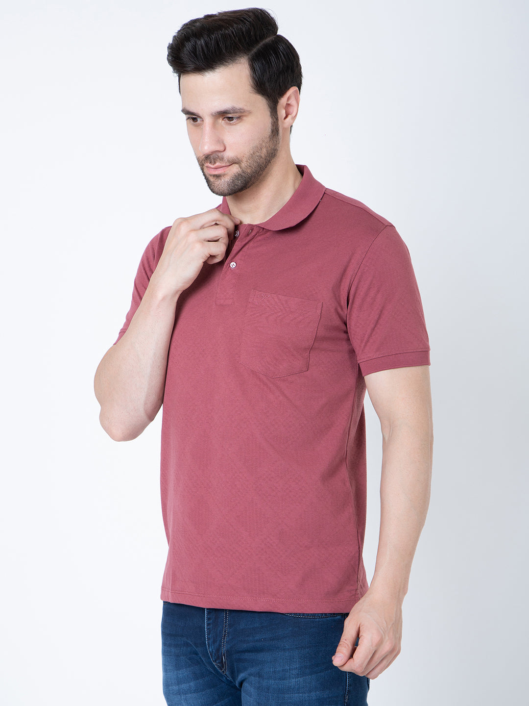 Men Polo Jacquard Wine T-Shirt