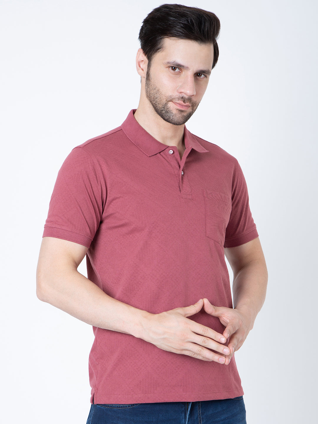 Men Polo Jacquard Wine T-Shirt