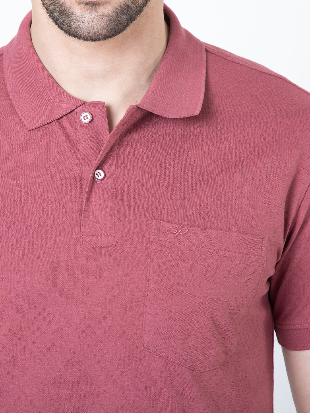Men Polo Jacquard Wine T-Shirt