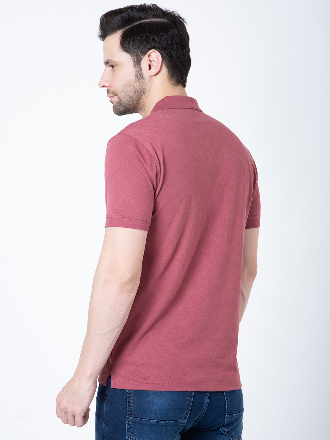 Men Polo Jacquard Wine T-Shirt